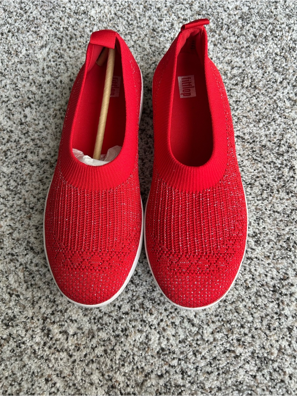 FitFlop Uberknit Red Sparkle Ballerina Slip-On Flats - Size 9